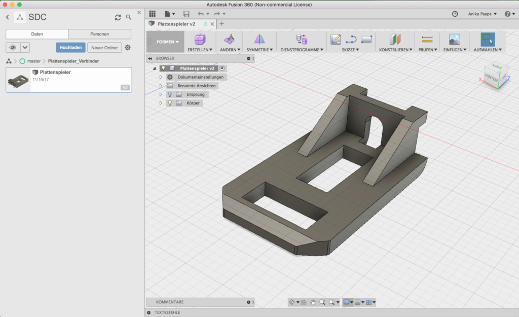 3D / CAD-Konstruktion: Verbindungsteil Plattenspieler